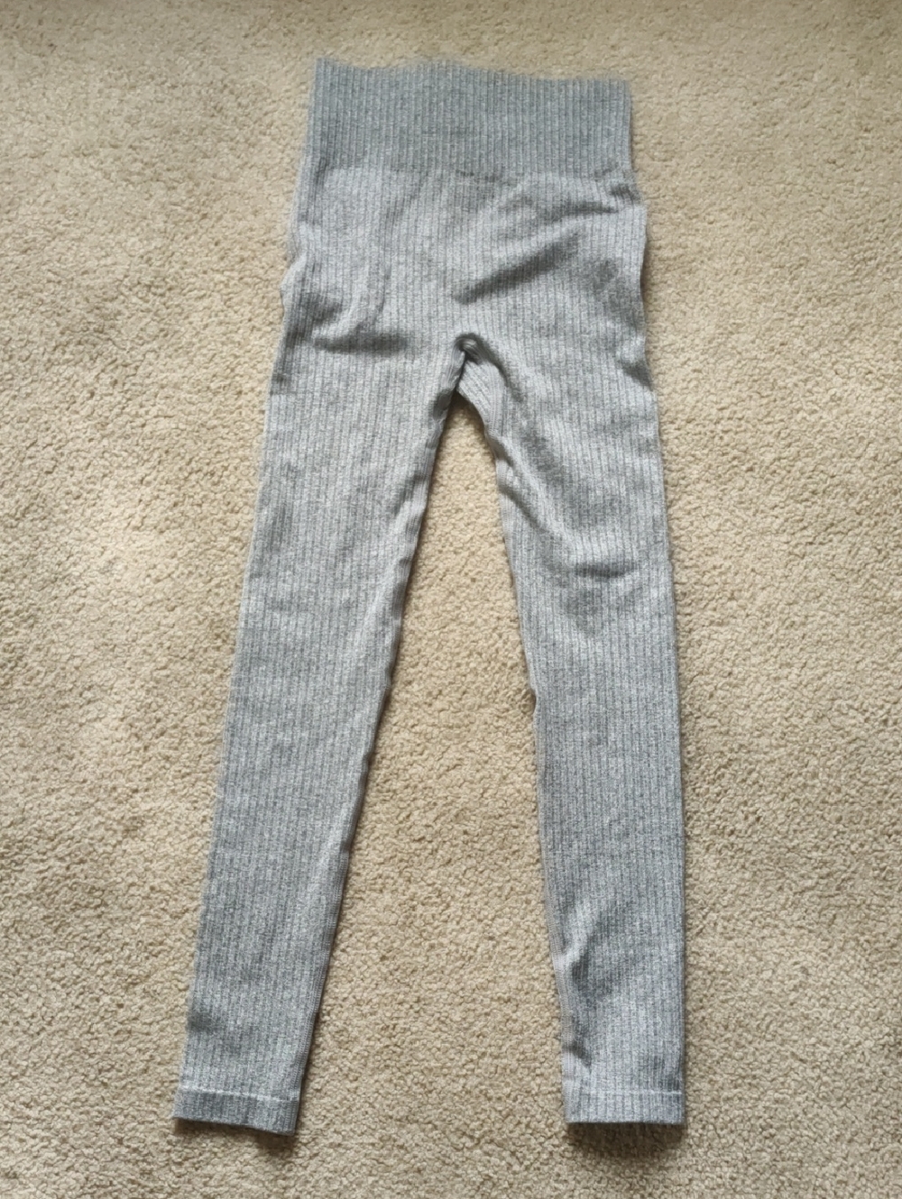 Ribbed High-Waist Leggings in Light Gray